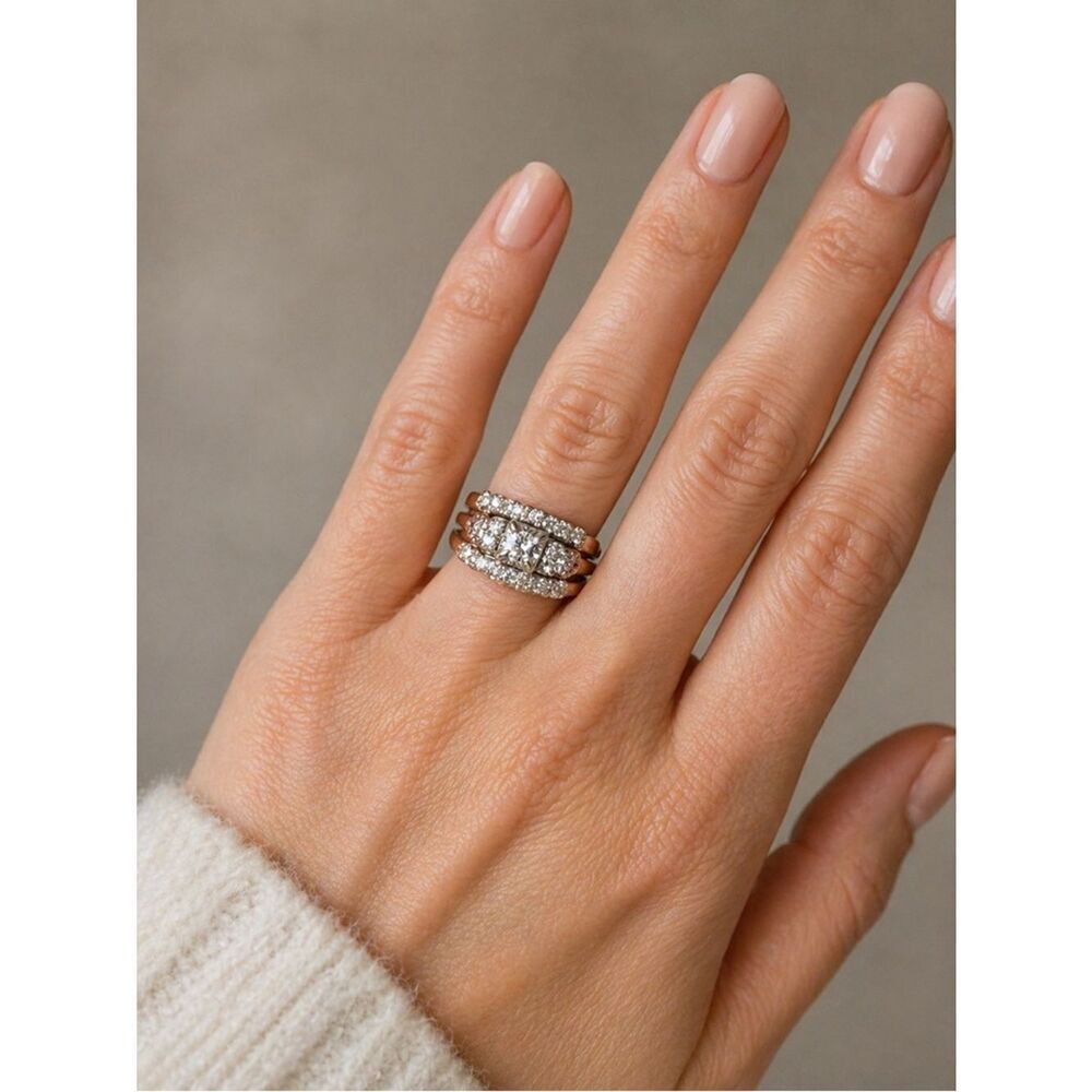 Vintage 14K Gold Diamond Bridal Ring Set | 3 Rings Soldered Together Circa 1977